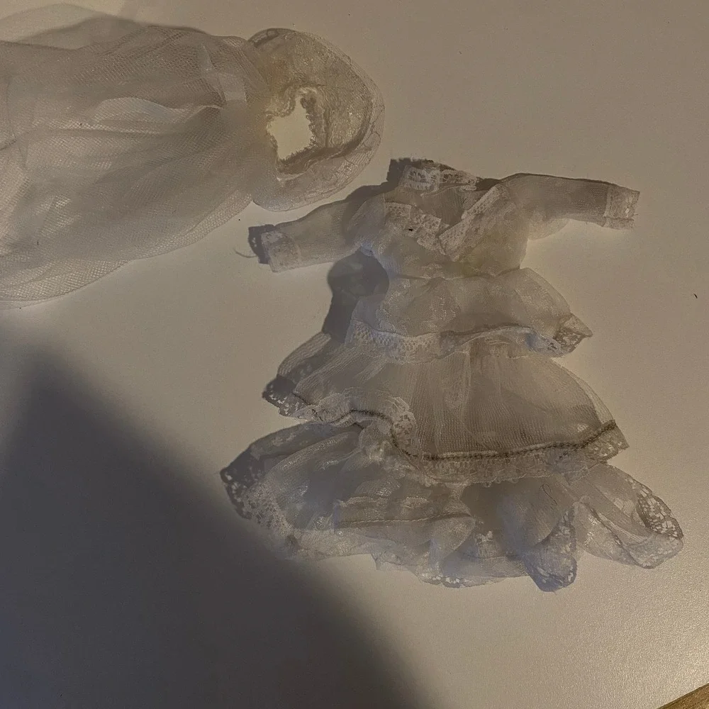 Vintage White Tulle Doll Dress & Veil Wedding Bridal Outfit Clothing‎